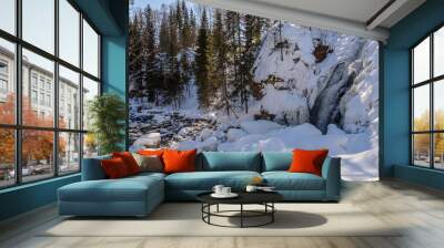 waterfall winter snow mountain Wall mural