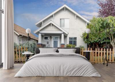 American old craftsman style house on a rainy day Wall mural