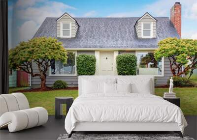 Authentic gray house with yard. Wall mural