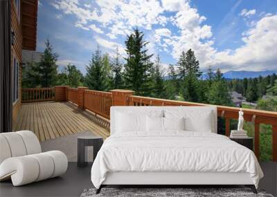 beautiful view of greenery from cabin style home. Wall mural