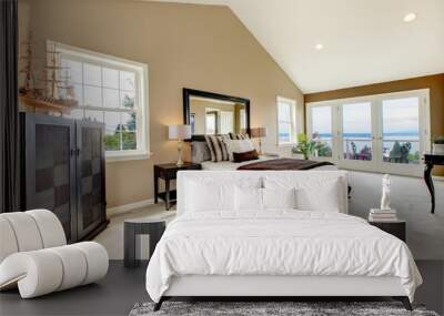 Classic luxury large bedroom with water view and carpet. Wall mural