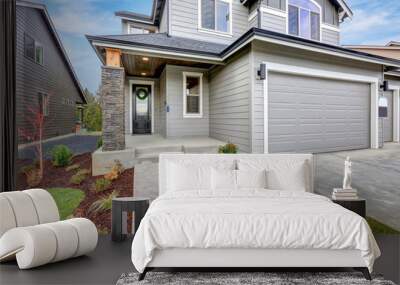 Grey house exterior with covered porch Wall mural