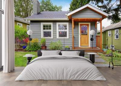 grey old house with wooden trim Wall mural