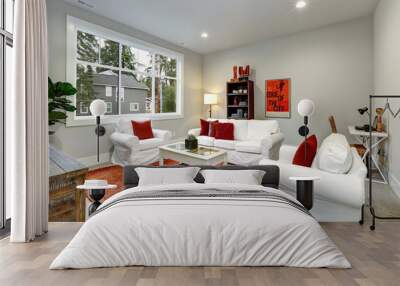 Guest modern Living room interior with red pillows and rug Wall mural