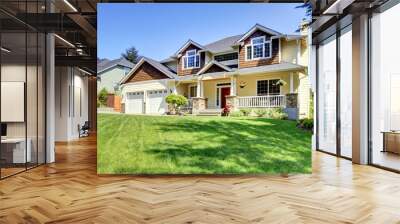 large american beautiful house with red door. Wall mural