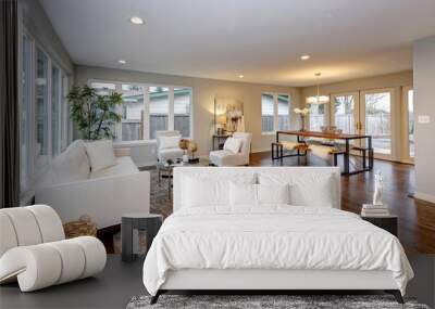 Living room in neutral colors with hardwood floor. Wall mural