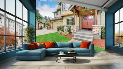 Luxurious home with large driveway. Wall mural