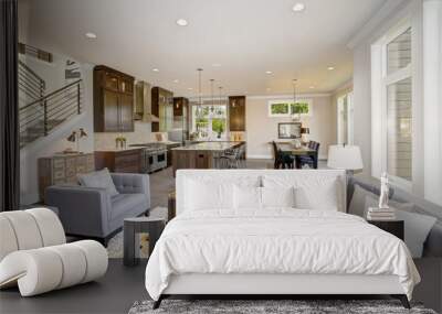 Luxurious new construction with open plan interior. Luxury American modern home. Wall mural