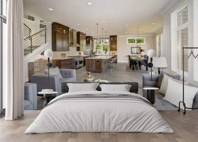 Luxurious new construction with open plan interior. Luxury American modern home. Wall mural