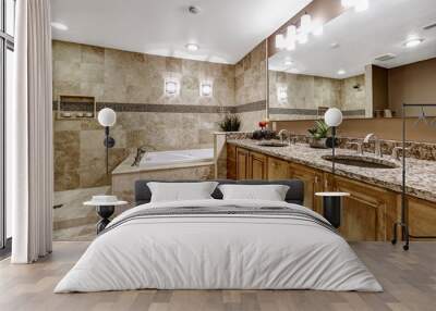 luxury bathroom interior with tile floor. Wall mural