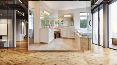 Master bathroom interior with beige tile floor Wall mural