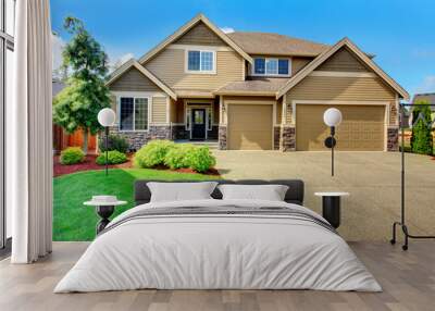 Siding house with stone trim and tile roof Wall mural