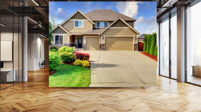 Siding house with stone trim and tile roof Wall mural