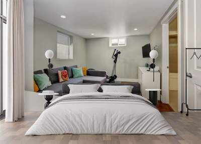 Sitting room interior with sport equipment in the basement Wall mural