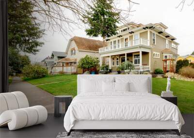 Two story american house with white column porch Wall mural