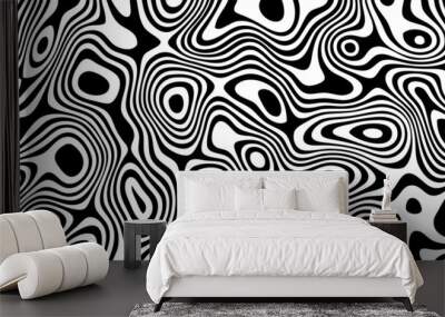 Monochrome topographic pattern. Black and white abstract background. Rounded lines of circles. Abstract creative concept with topographic map ornament. Wall mural