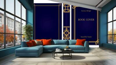 Set of book cover and spine design. Ornament frames of lines and corners. Royal Gold and dark blue style design. Border to be printed on covers and pages of books. Wall mural