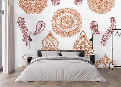 Set of elements in the ethnic style of drawing henna isolated on white background. Wall mural