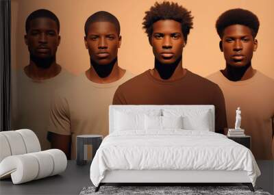 Group portrait of four young black men in t-shirts, unity and diversity concept Wall mural