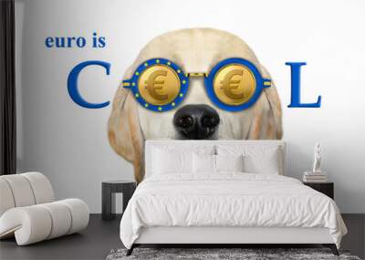 A dog labrador in a patriotic bow tie is wearing euro cool glasses. White background. Isolated. Wall mural