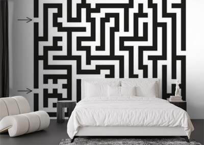 Black square vector maze isolated on white background. Black labyrinth with two entrances. Vector maze icon. Labyrinth symbol. Kids puzzle Wall mural