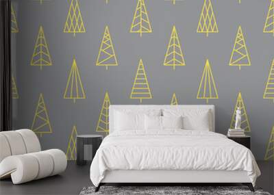 Colors of year 2021 illuminating yellow and ultimate gray Christmas pattern. Christmas trees polka dot seamless pattern. Geometric design for web and print on textile, fabric, paper Wall mural