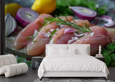  Raw chicken fillet for cooking. Wall mural