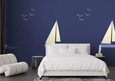 Cartoon Ship, Yacht. Colored Seamless Patterns Wall mural