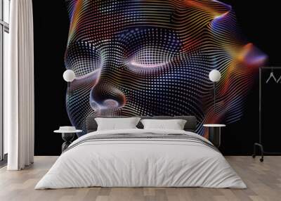 A digital art sculpture of a human head with a futuristic and abstract design, hologram, heat map Wall mural