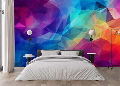 Abstract 3d banner with pattern of colorful triangles. Multicoloured trending background with geometric texture. Simple modern wallpaper with copy space. Template for design card, pattern, banner. Wall mural