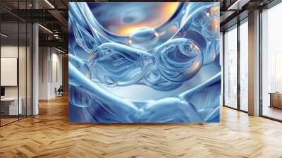 abstract background, liquid or frozen visuals, bubbles and waves in blue, closeup of drink Wall mural