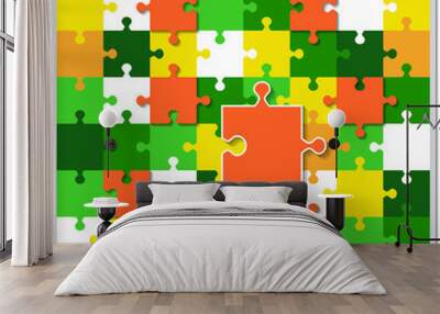 Abstract background from bright puzzle pieces. The composition is a complete puzzle. Wall mural