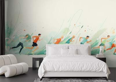 abstract background with drawing running athletes Wall mural