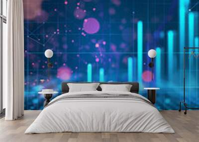 abstract blue background with 3d graphs, data visualisation, global business finances and digital interface concept Wall mural