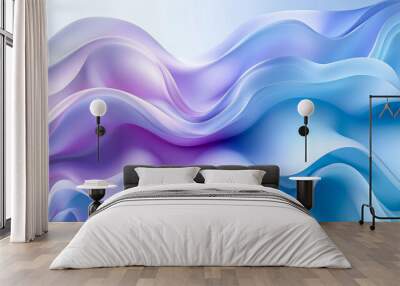 Abstract waves in pastel shades of light lilac, white and blue. Creative illustration in halftone style with gradient. Elegant background for brand book, cover Wall mural