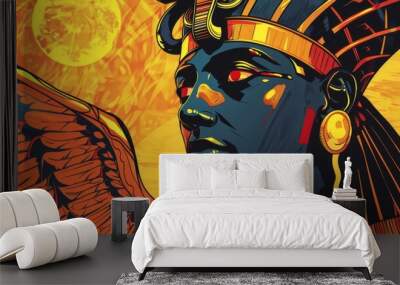 Amun Ra Egyptian pharaoh god drawing painting art wallpaper background Wall mural