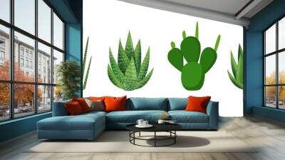 Succulents. Set of green plants. Vector illustration of aloe, cactus, haworthia, sansevieria isolated on white background. Trendy home decor with plants, urban jungle. Wall mural