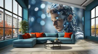 artificial intelligence in the image of a young guy, technologies of the future Wall mural