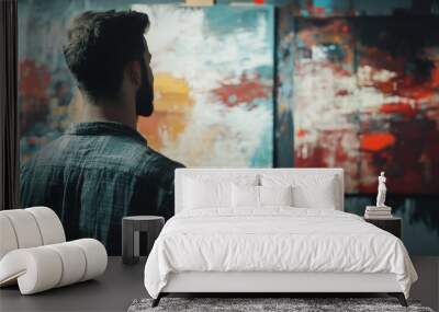 Artist standing in gallery composition background Wall mural