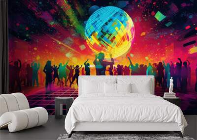 Colorful disco dancefloor poster, illustration Wall mural