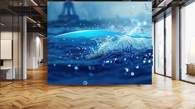 Dynamic water splash with Eiffel Tower in background Wall mural