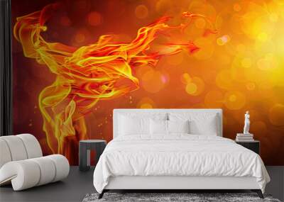 Golden torch with vibrant flames in a dramatic, abstract bokeh background, highlighting energy and spirit Wall mural