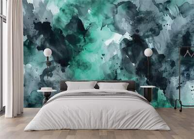 background watercolor shade splat black green mint Wall mural