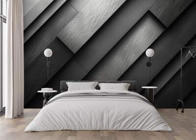 black abstract geometric background with metal or wood plates Wall mural