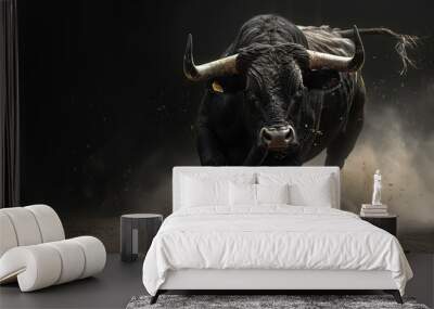 Black Camargue bull face portrait on a black isolated background Wall mural