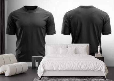 Black Short-Sleeved Crew Neck T-Shirt Mockup - Front and Back Views. Generative AI Wall mural