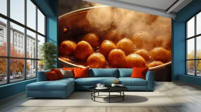 Boiling in water baby potatoes composition background  Wall mural