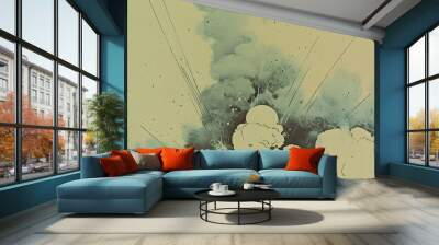 Bomb explosion, clouds of smoke in monochrome comic style. Abstract line graphics background. Cartoon flat illustration of boom explode effect. Design for military operations, war games, ads banner Wall mural