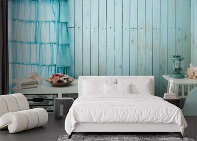 Blue interior of beach house Wall mural