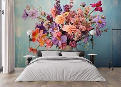 Flower bouquet in vintage painterly style. Generative AI Wall mural